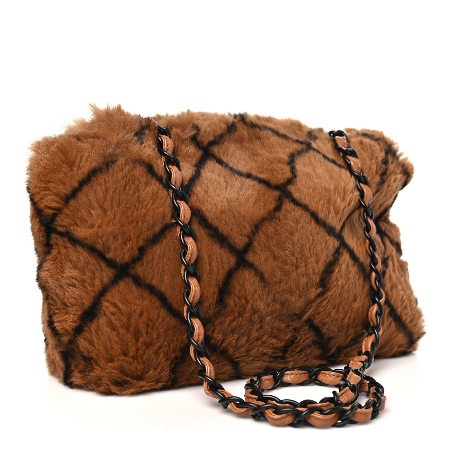 Chanel Rabbit Fur Quilted Print Flap Brown Black 1835478