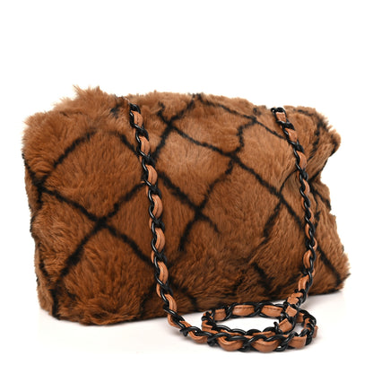 Chanel Rabbit Fur Quilted Print Flap Brown Black 3 of 10