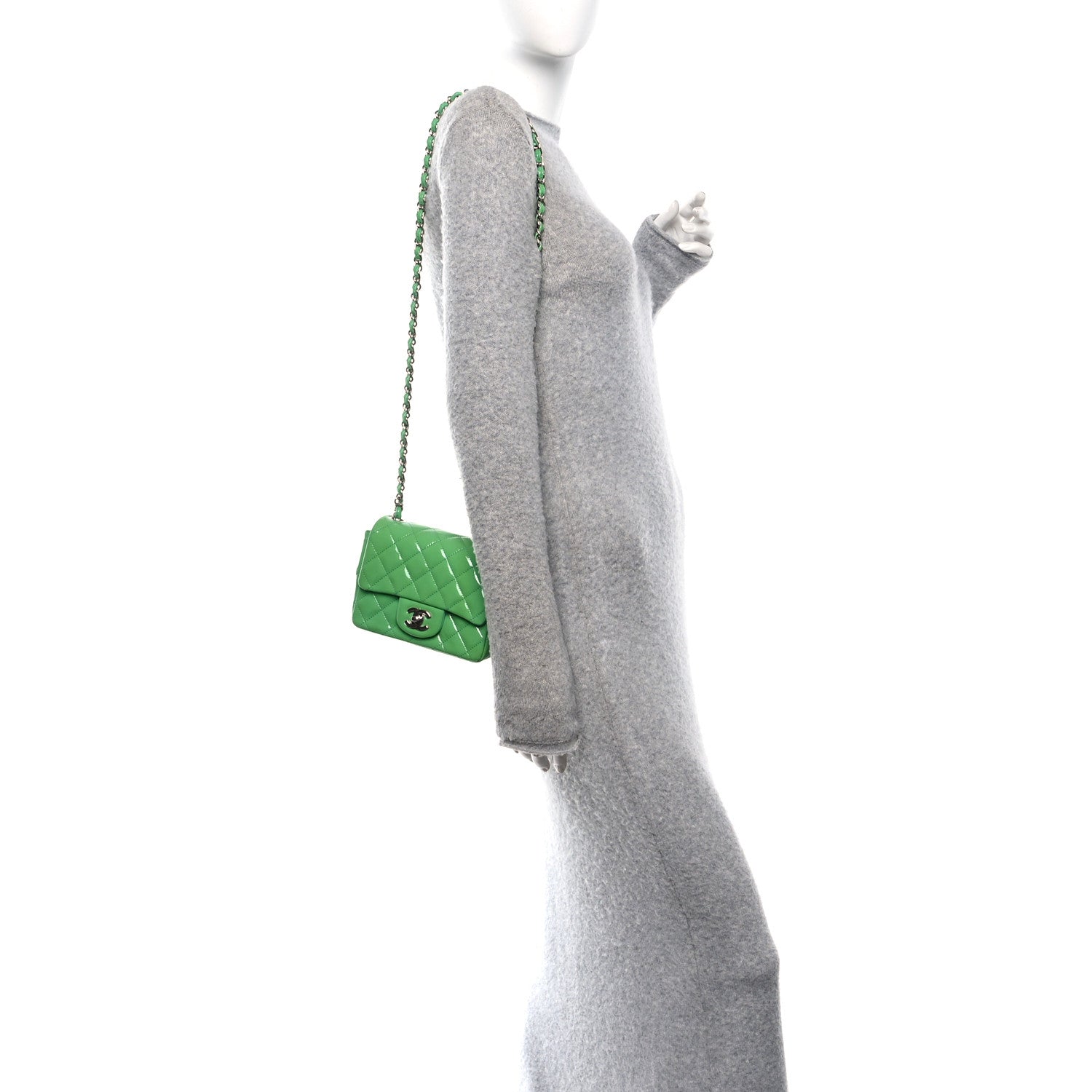 Chanel Patent Calfskin Quilted Mini Square Flap Green 2 of 12