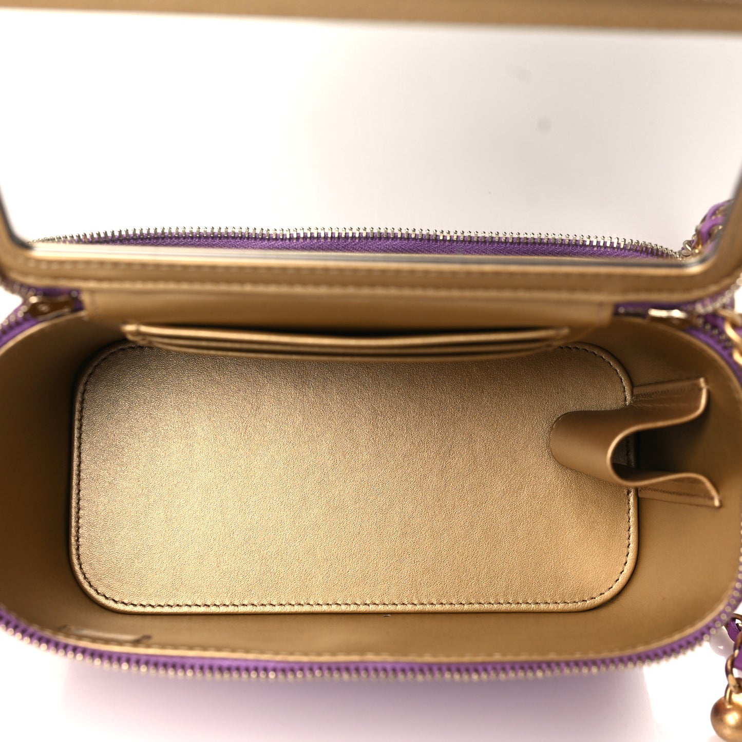 Lambskin Quilted Pearl Crush Small Vanity Case With Chain Purple