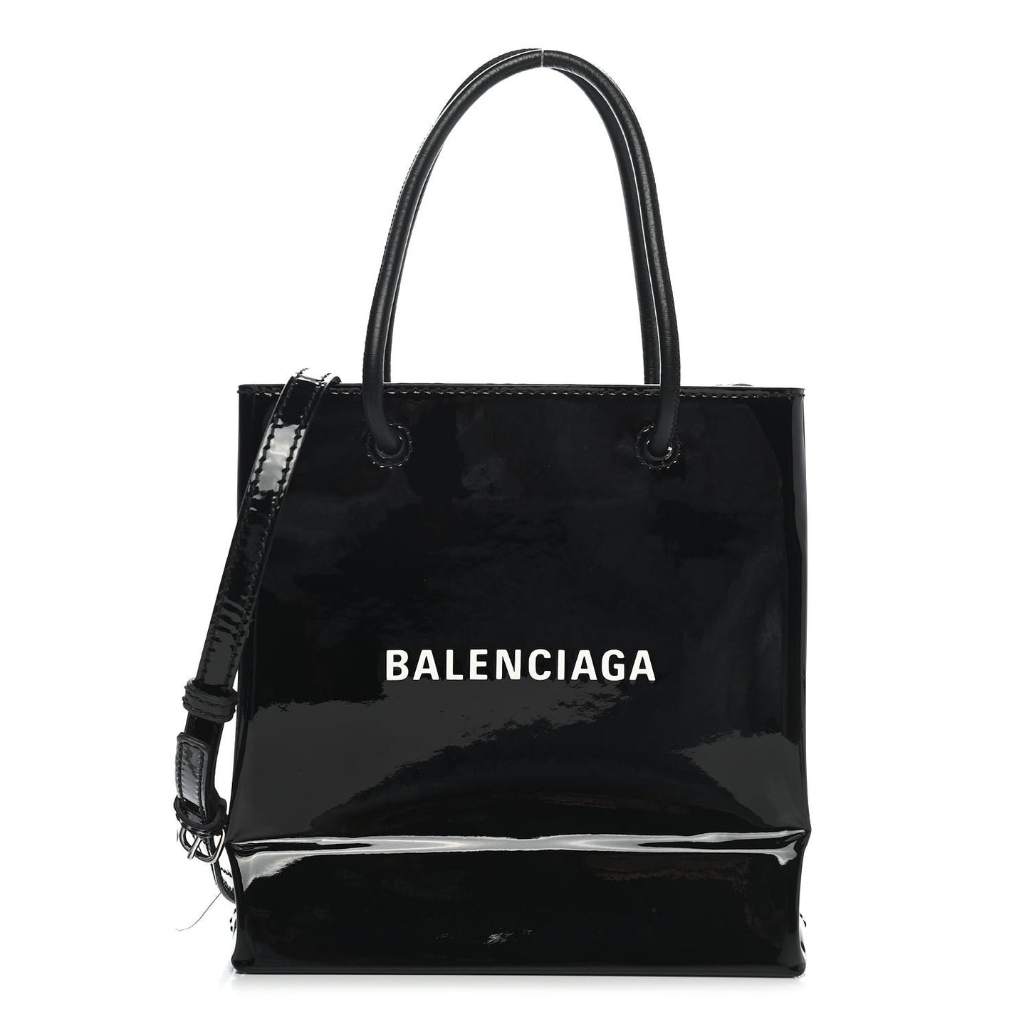 Patent Calfskin Logo Shopping Tote XXS Black