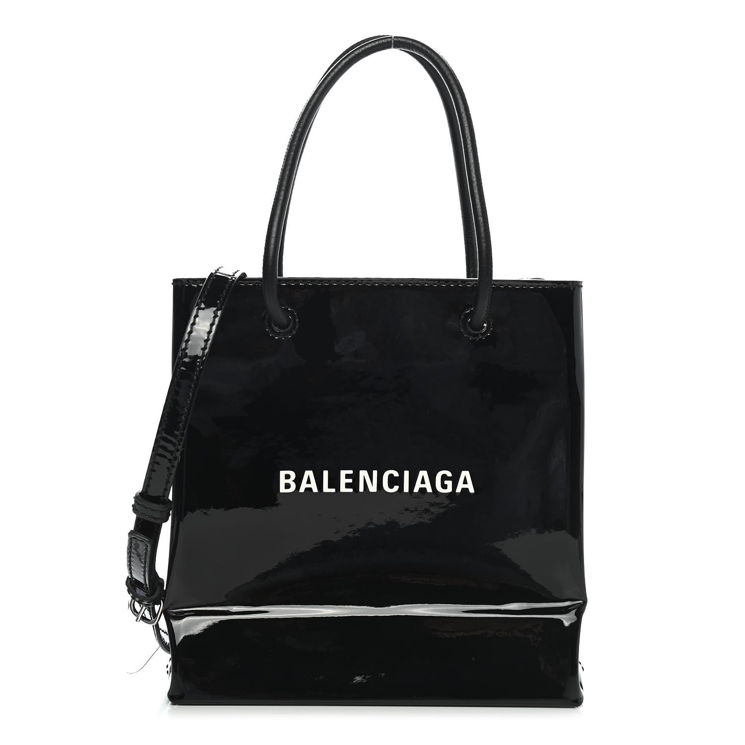 Balenciaga Patent Calfskin Logo Shopping Tote XXS Black 1 of 10