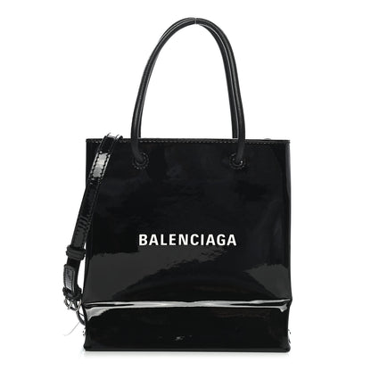 Balenciaga Patent Calfskin Logo Shopping Tote XXS Black 1 of 10