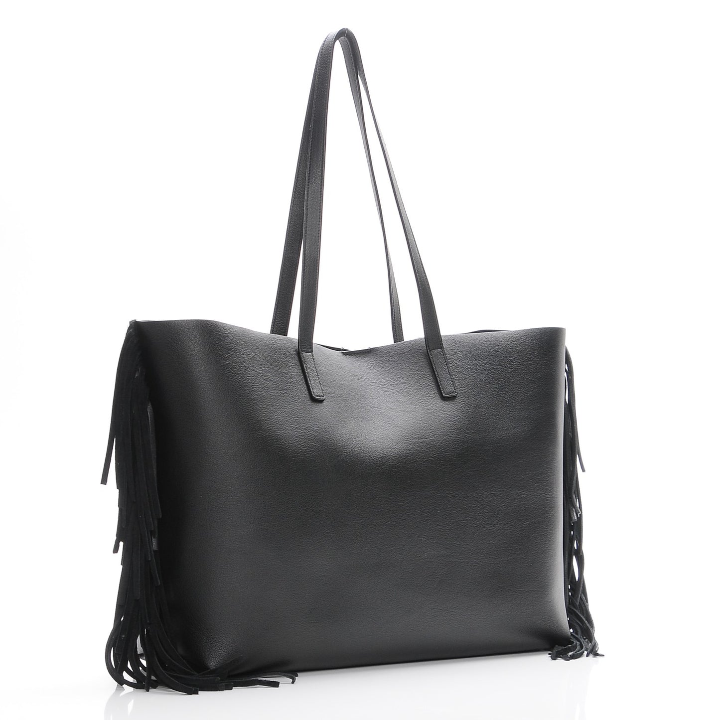 Calfskin Large Fringe Shopping Tote Black