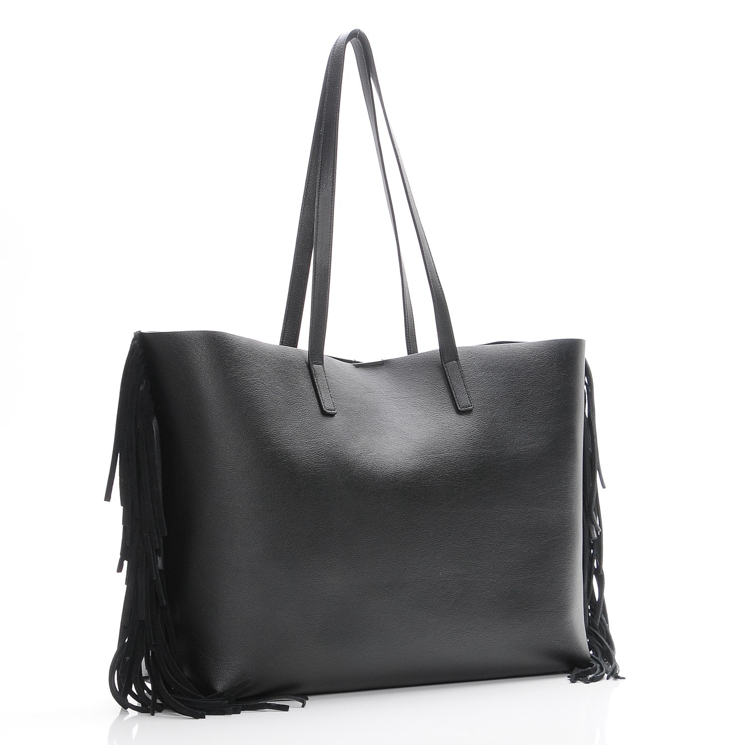 Saint Laurent Calfskin Large Fringe Shopping Tote Black 4 of 9