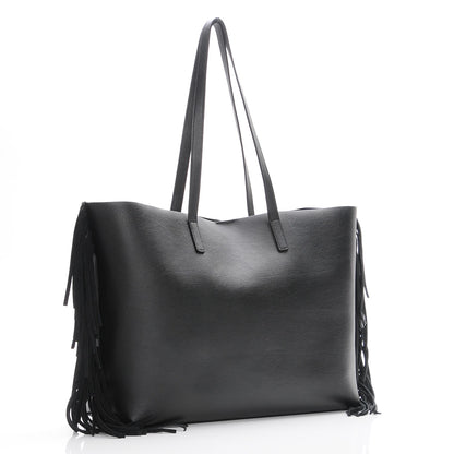 Saint Laurent Calfskin Large Fringe Shopping Tote Black 4 of 9