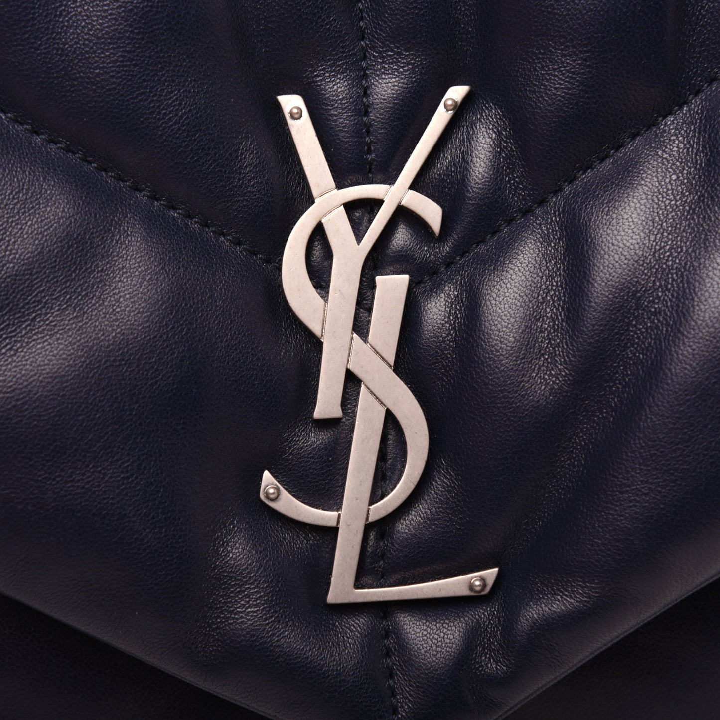 Lambskin Quilted Small Loulou Puffer Monogram Chain Satchel Navy