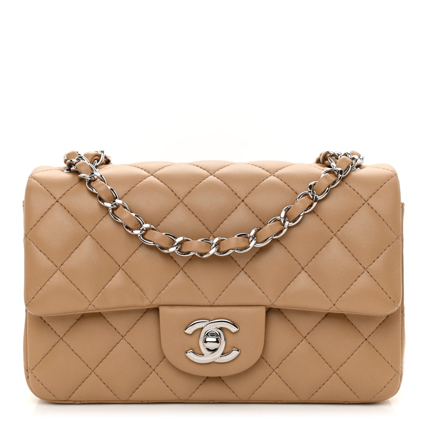 Lambskin Quilted Mini Rectangular Flap Beige