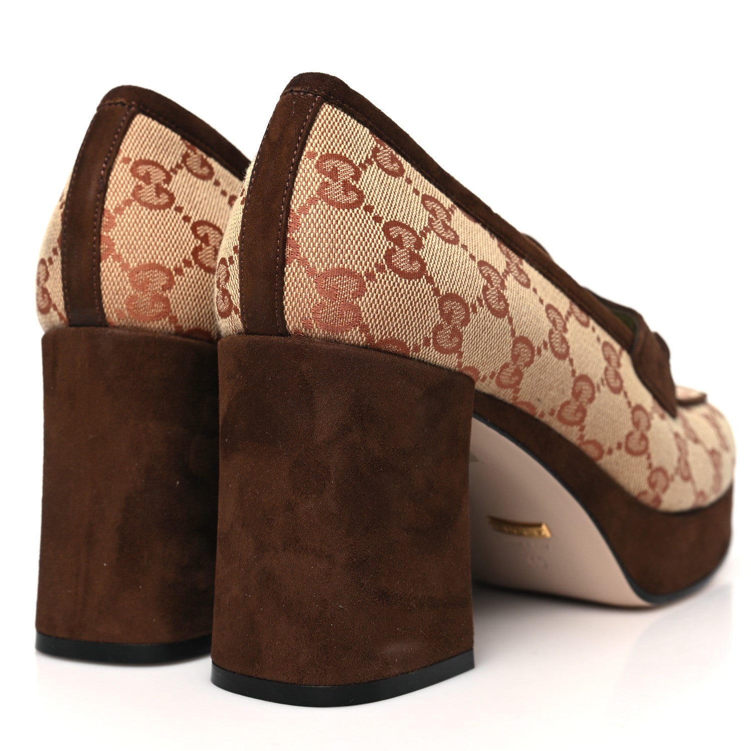 Gucci GG Monogram Suede Houdan Mid Heel Platform Loafers 40 Beige 5 of 9
