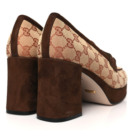Gucci GG Monogram Suede Houdan Mid Heel Platform Loafers 40 Beige 5 of 9