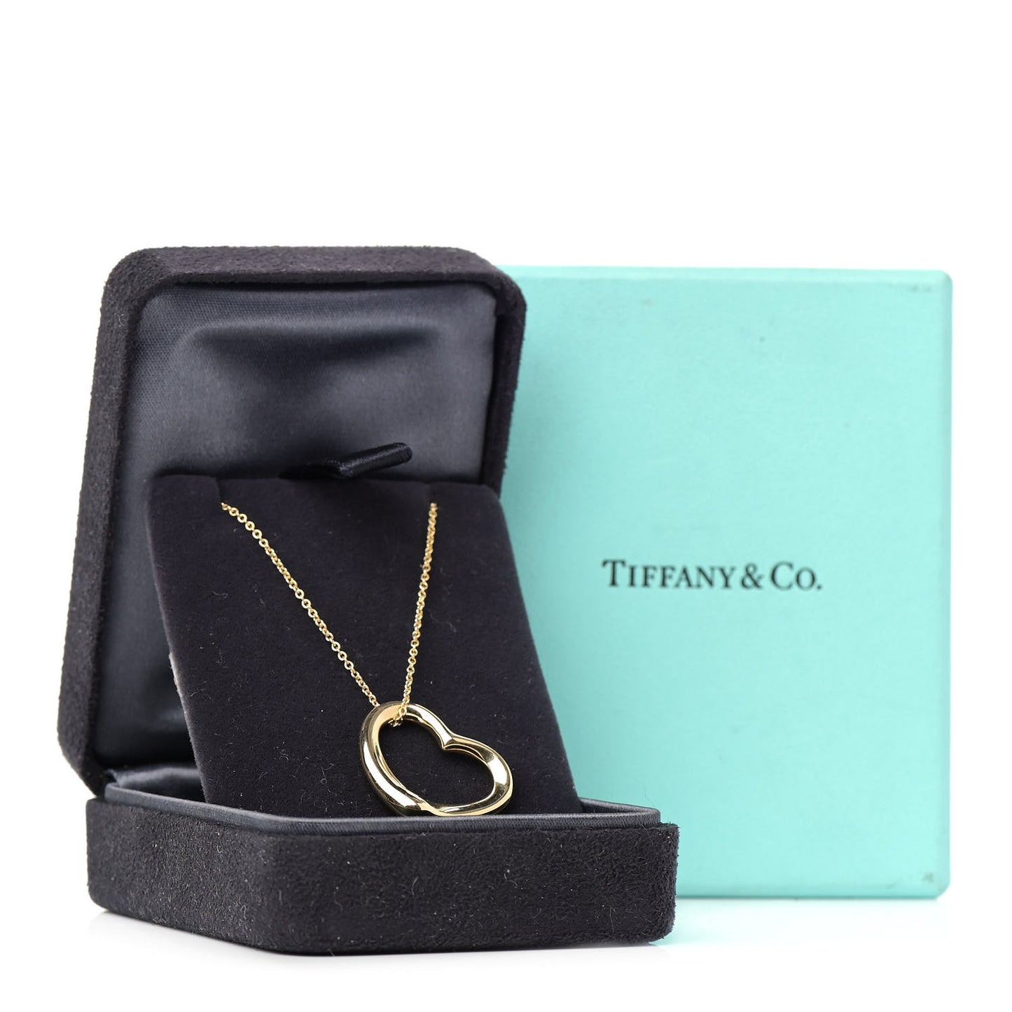 18K Yellow Gold 22mm Elsa Peretti Open Heart Pendant Necklace