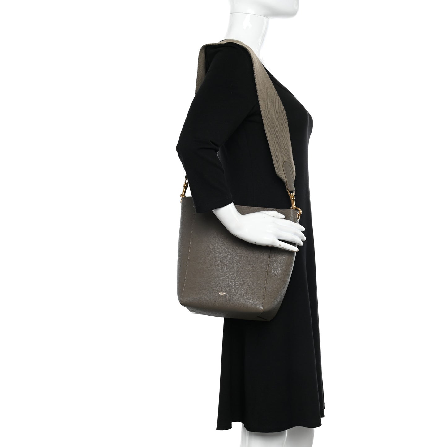 Soft Grained Calfskin Small Sangle Bucket Bag Taupe