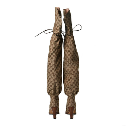 Gucci Monogram Over the Knee Boots 39 Beige Ebony 6 of 11