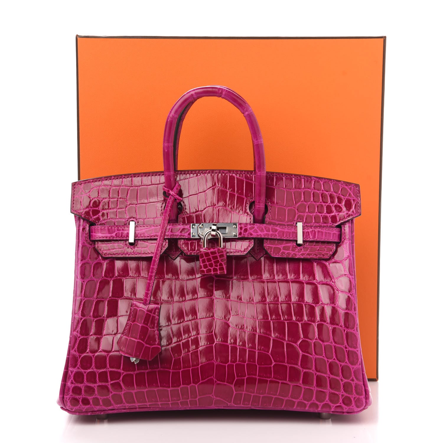 Hermes Shiny Niloticus Crocodile Birkin 25 Rose Scheherazade 32 of 32