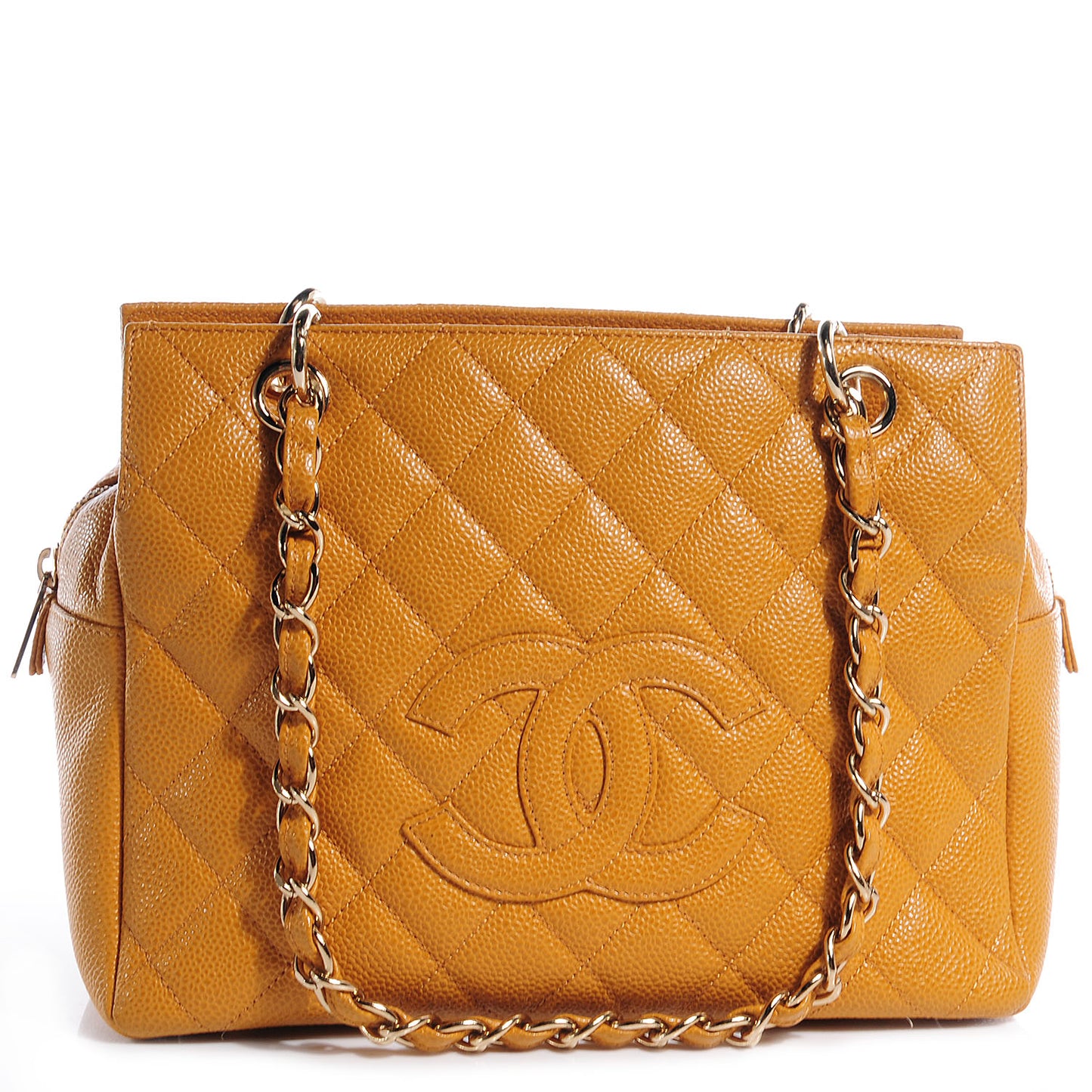 Caviar Quilted Petit Timeless Shopping Tote PTT Ochre