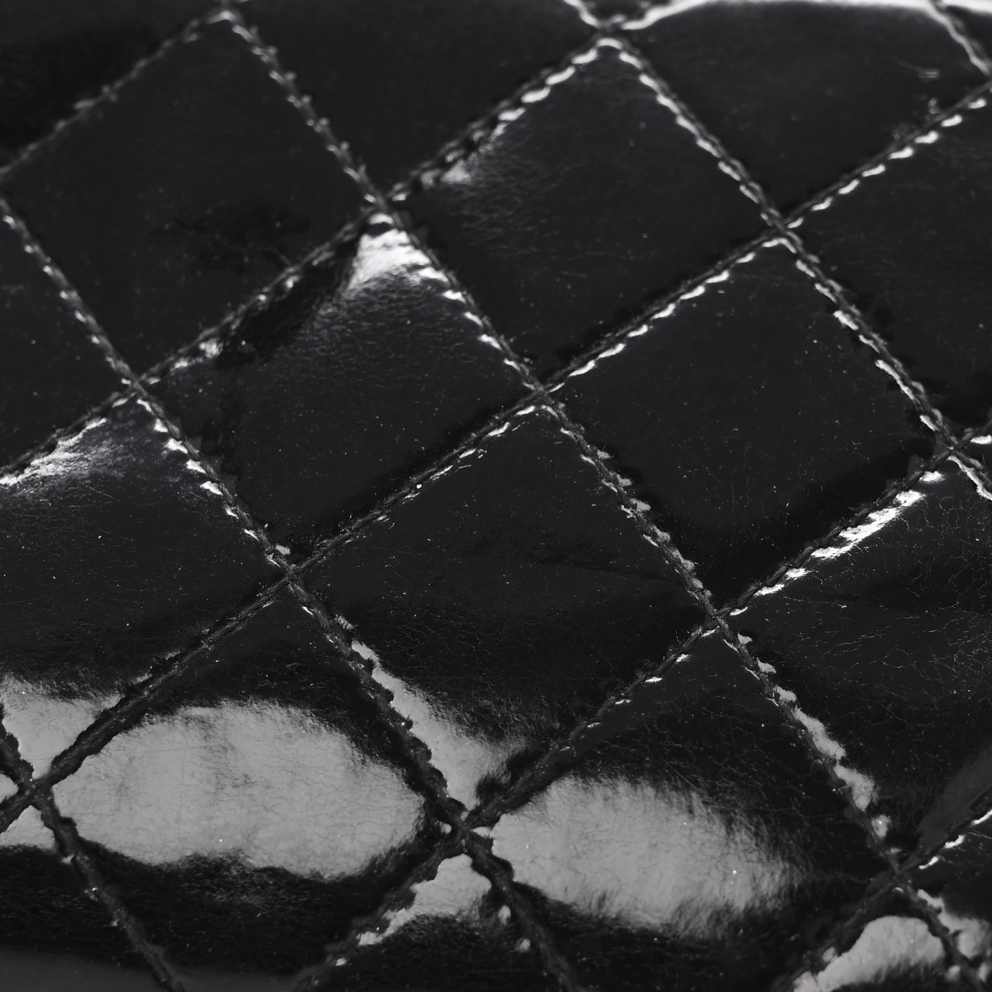 Patent Quilted Large Gusset Zip Around Wallet Black Black