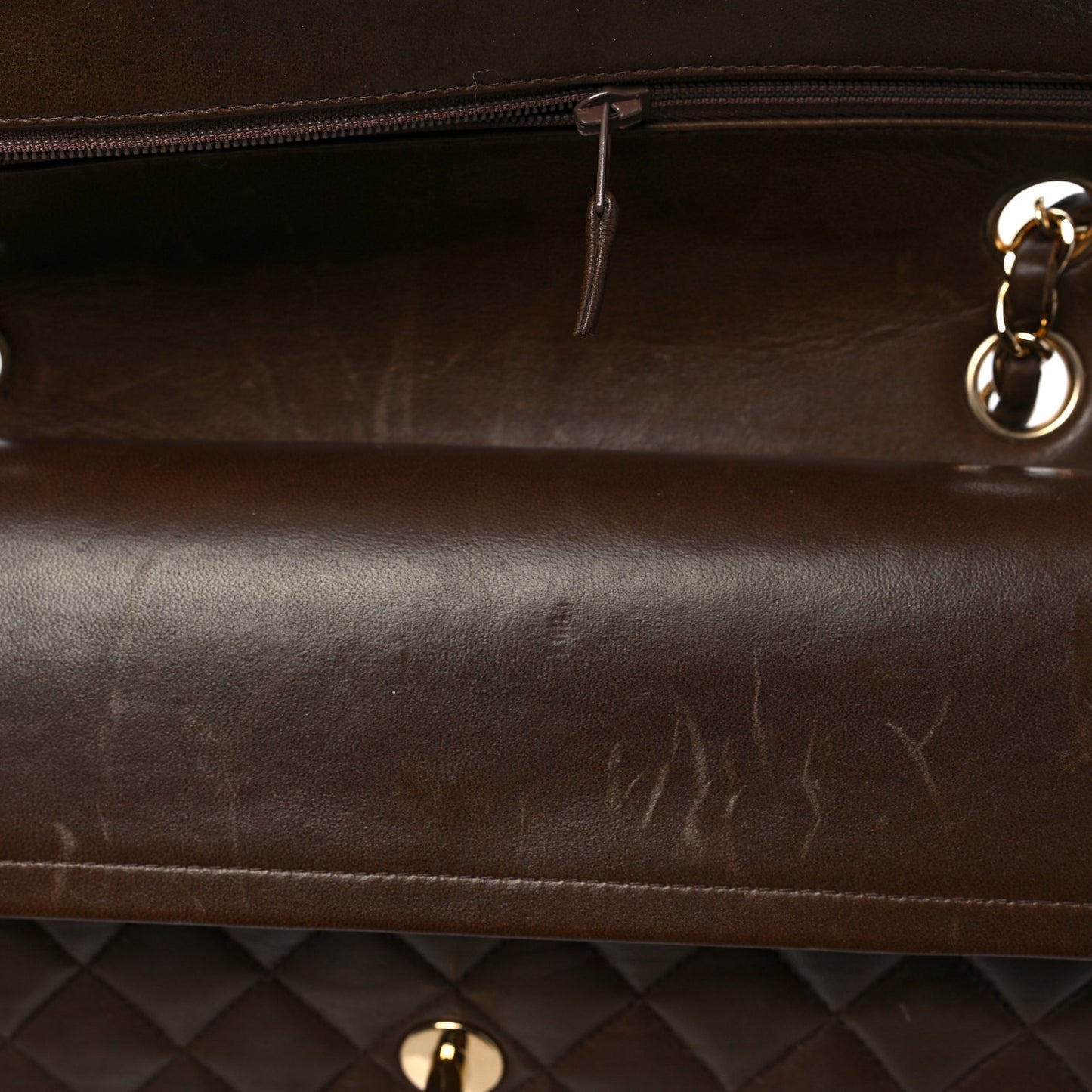 Lambskin Quilted Medium Double Flap Dark Brown