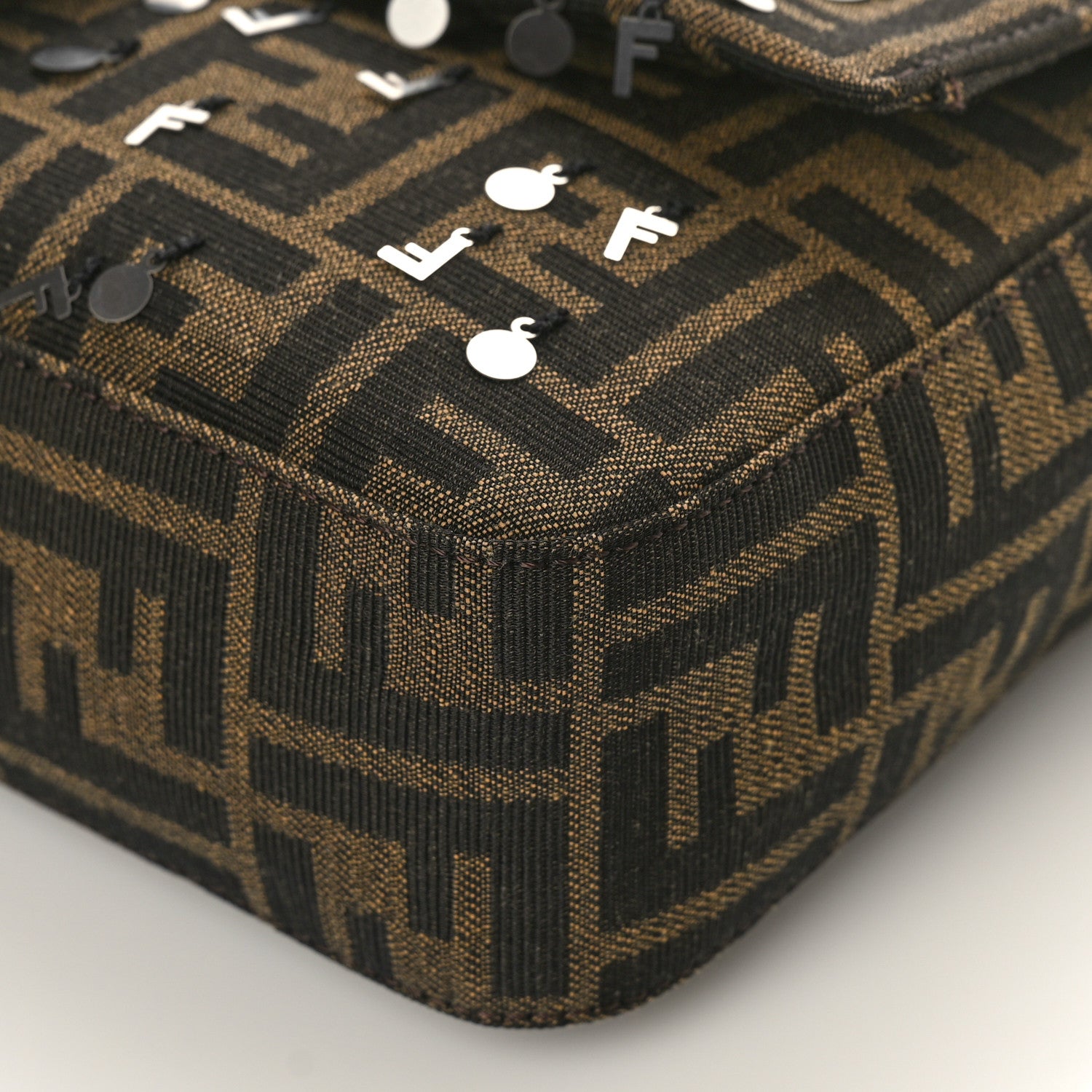 Fendi Fabric Jacquard F Paillettes Vitello Cover FF 1974 Embroidered Baguette Tobacco Moro Argento 8 of 8