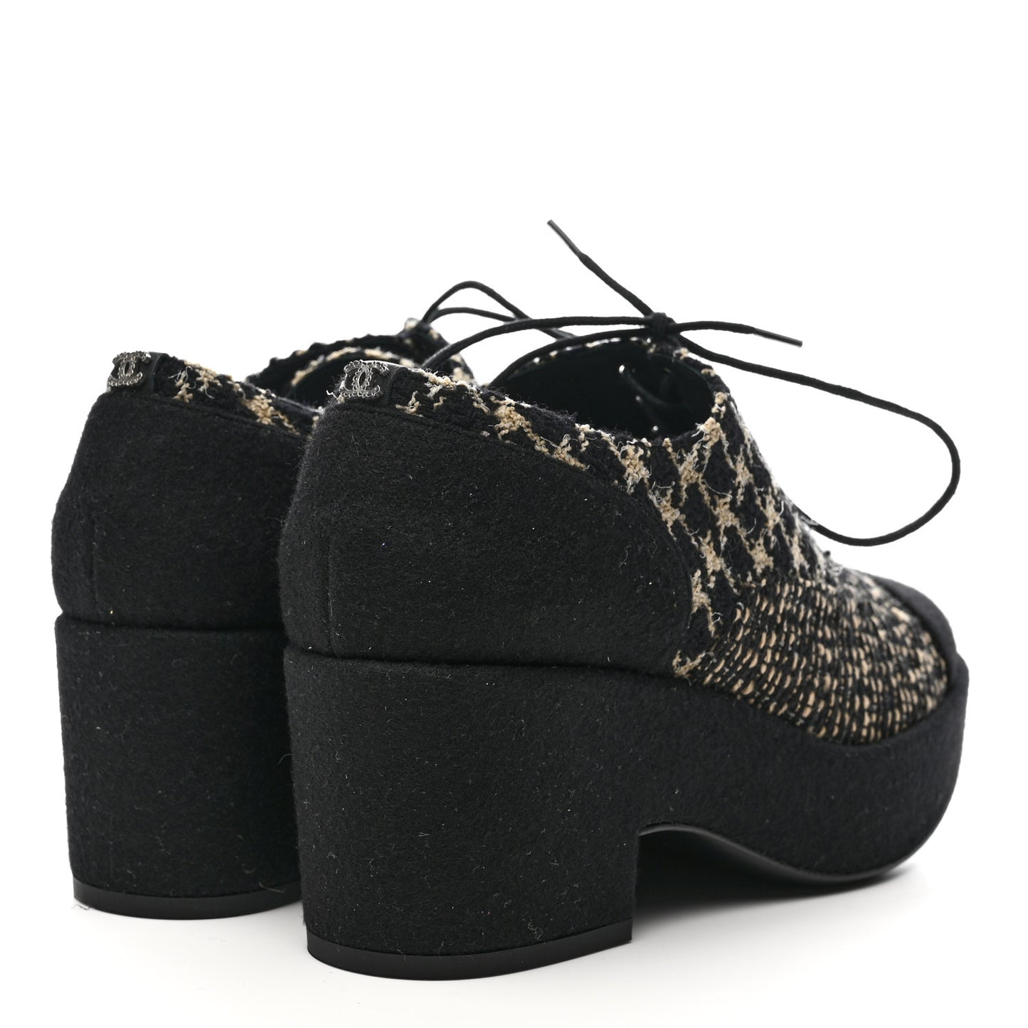 Tweed Lace Up Platform Oxfords 39 Black Multicolor