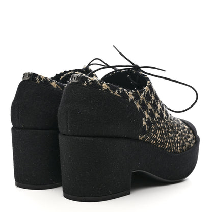 Chanel Tweed Lace Up Platform Oxfords 39 Black Multicolor 4 of 7