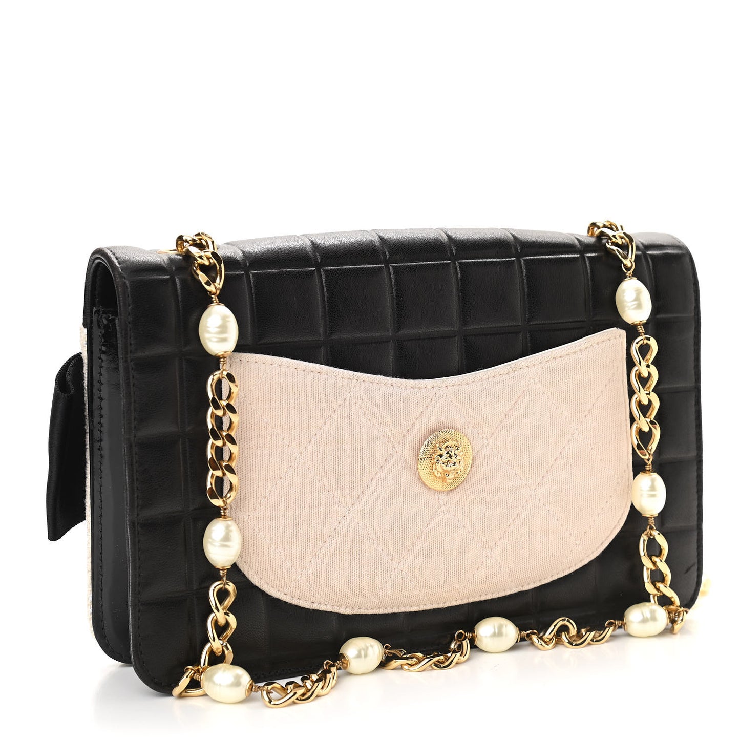 Tweed Jersey Lambskin Camellia Flap Chocolate Bar Pearl Chain Flap Black Beige