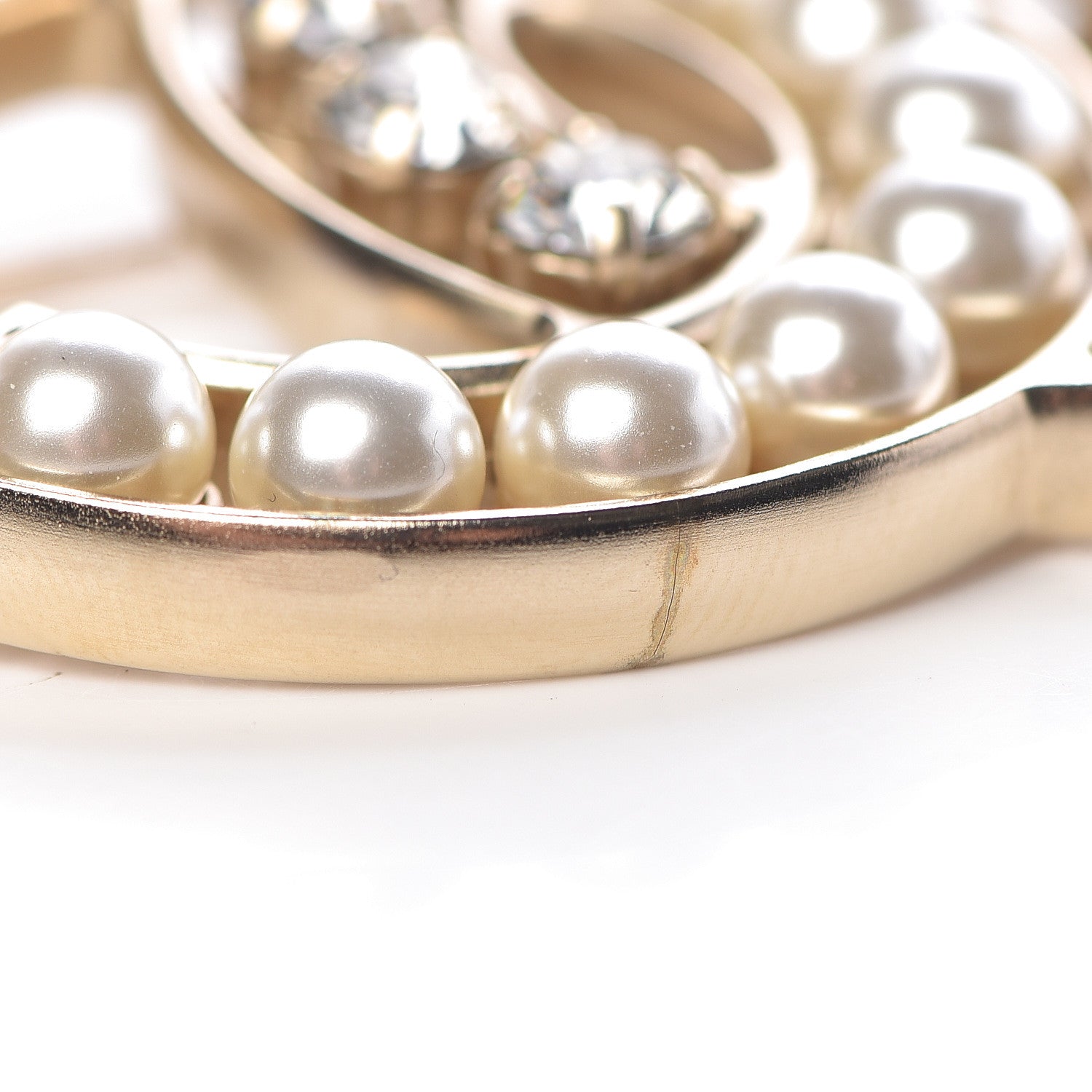 Chanel Pearl Crystal CC Brooch Gold Pearly White 5 of 7