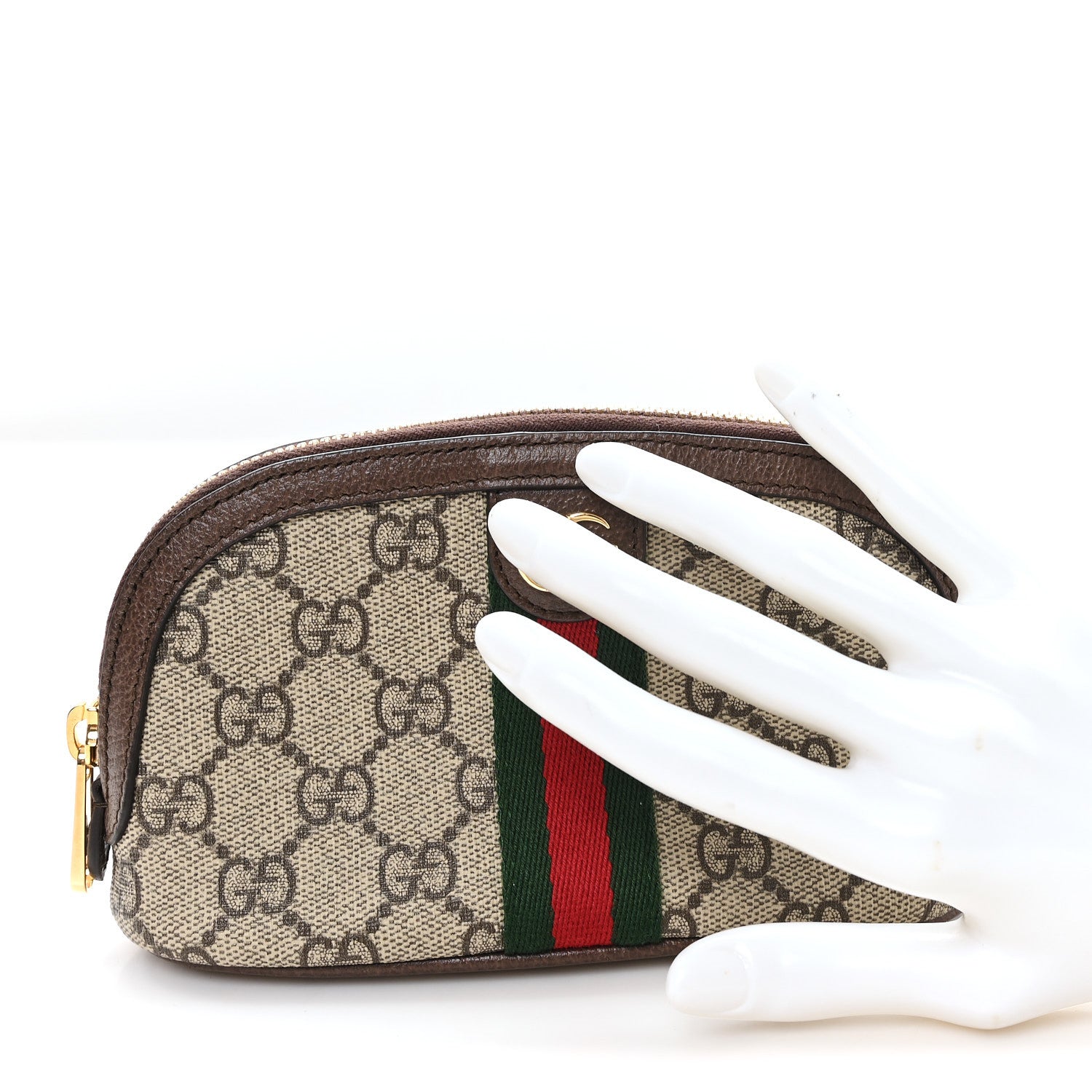 Gucci GG Supreme Monogram Textured Calfskin Web Medium Ophidia Cosmetic Case Beige Ebony New Acero 2 of 7