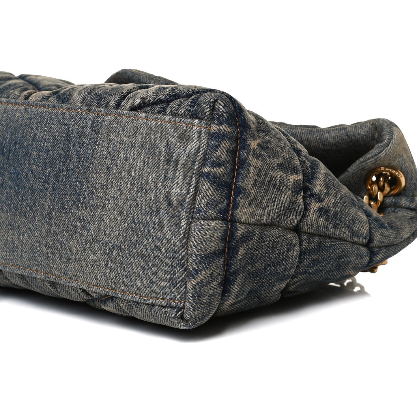 Denim Quilted Small Loulou Puffer Monogram Chain Satchel Rodeo Blue