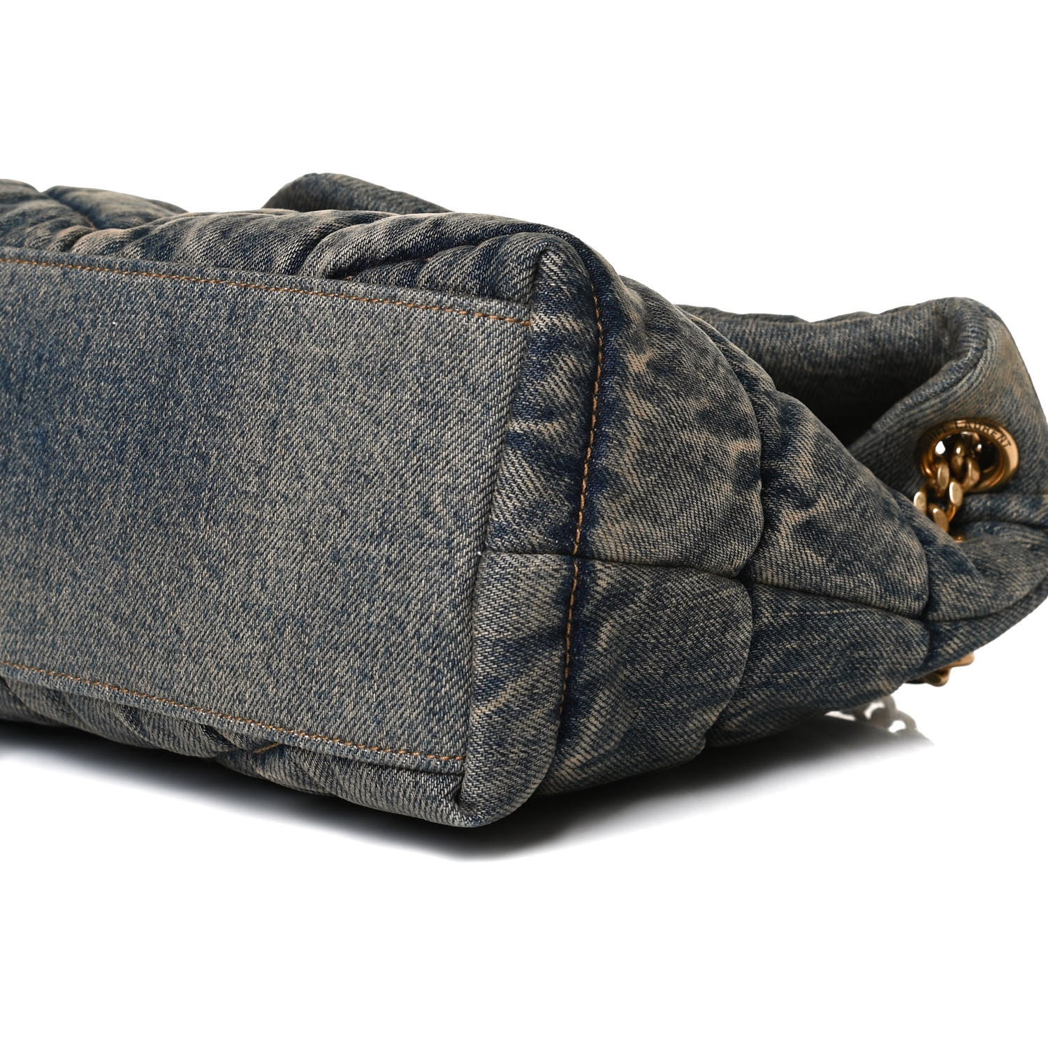 Saint Laurent Denim Quilted Small Loulou Puffer Monogram Chain Satchel Rodeo Blue 10 of 13