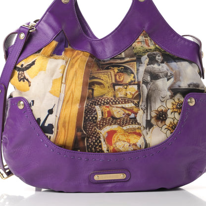 Versace Calfskin Coated Canvas Printed Tote Purple 7 of 11
