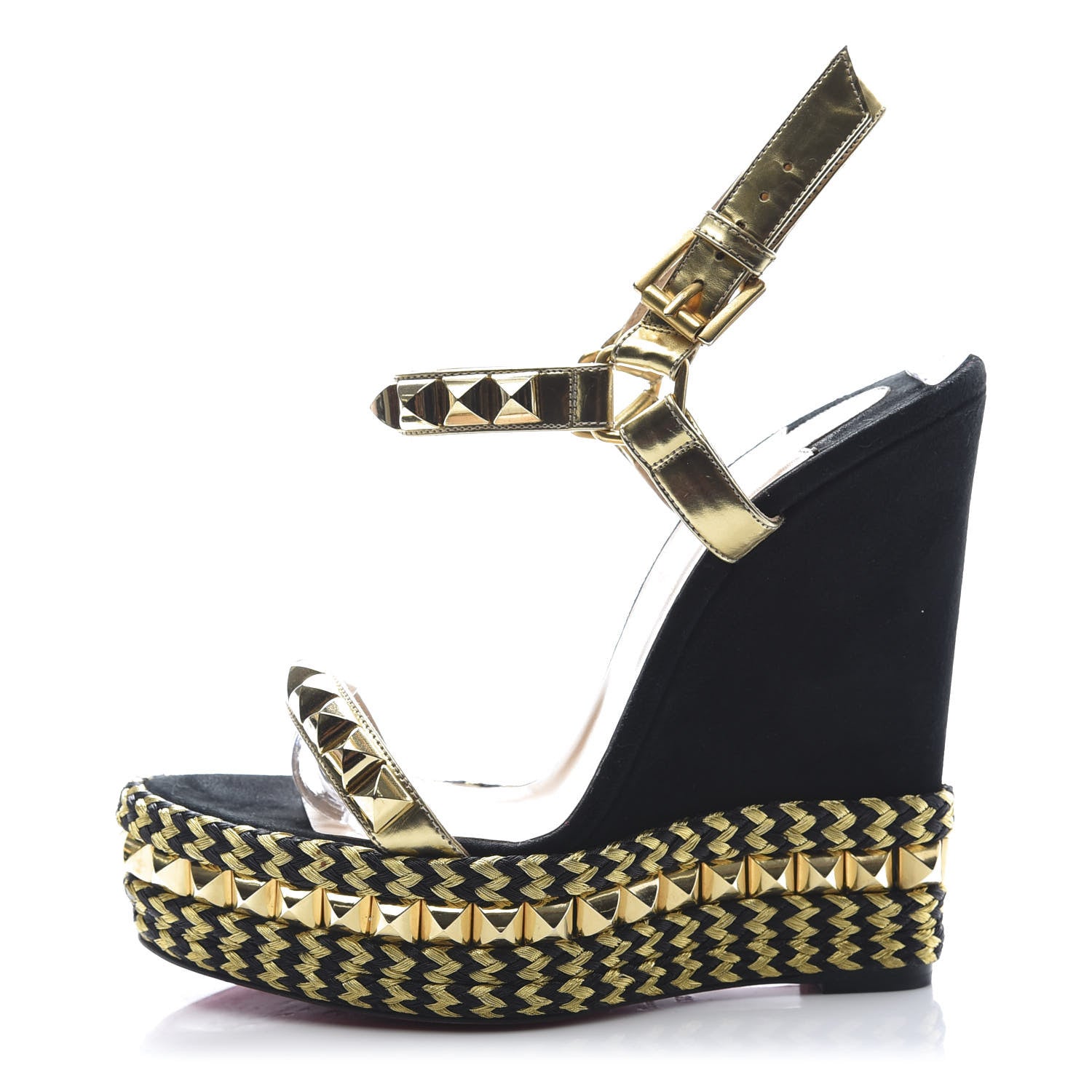 Christian Louboutin Suede Rope Cataclou 140 Wedge Sandals 37 Black Gold 1 of 7