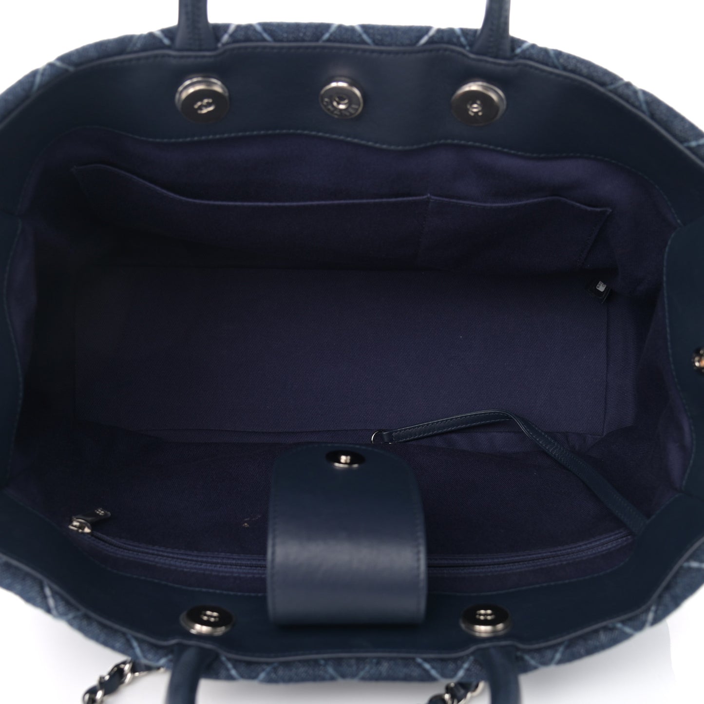 Denim Quilted Large Coco Handle Shopping Tote Blue