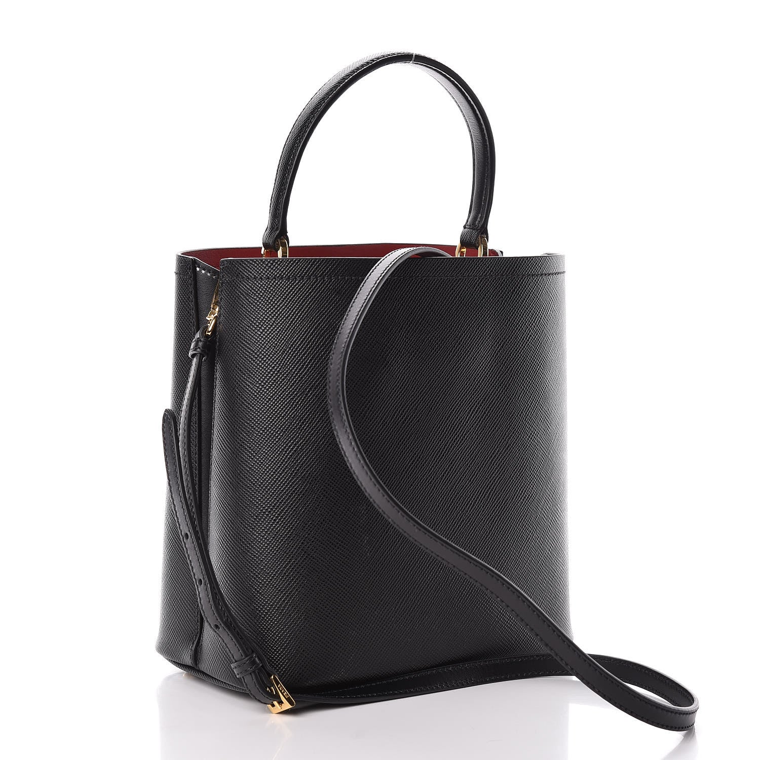 Prada Saffiano Cuir Medium Panier Bucket Bag Black Fuoco 3 of 9