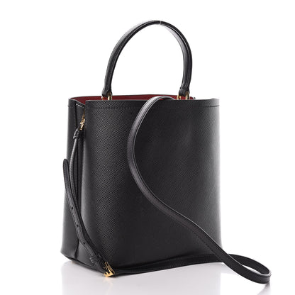 Prada Saffiano Cuir Medium Panier Bucket Bag Black Fuoco 3 of 9