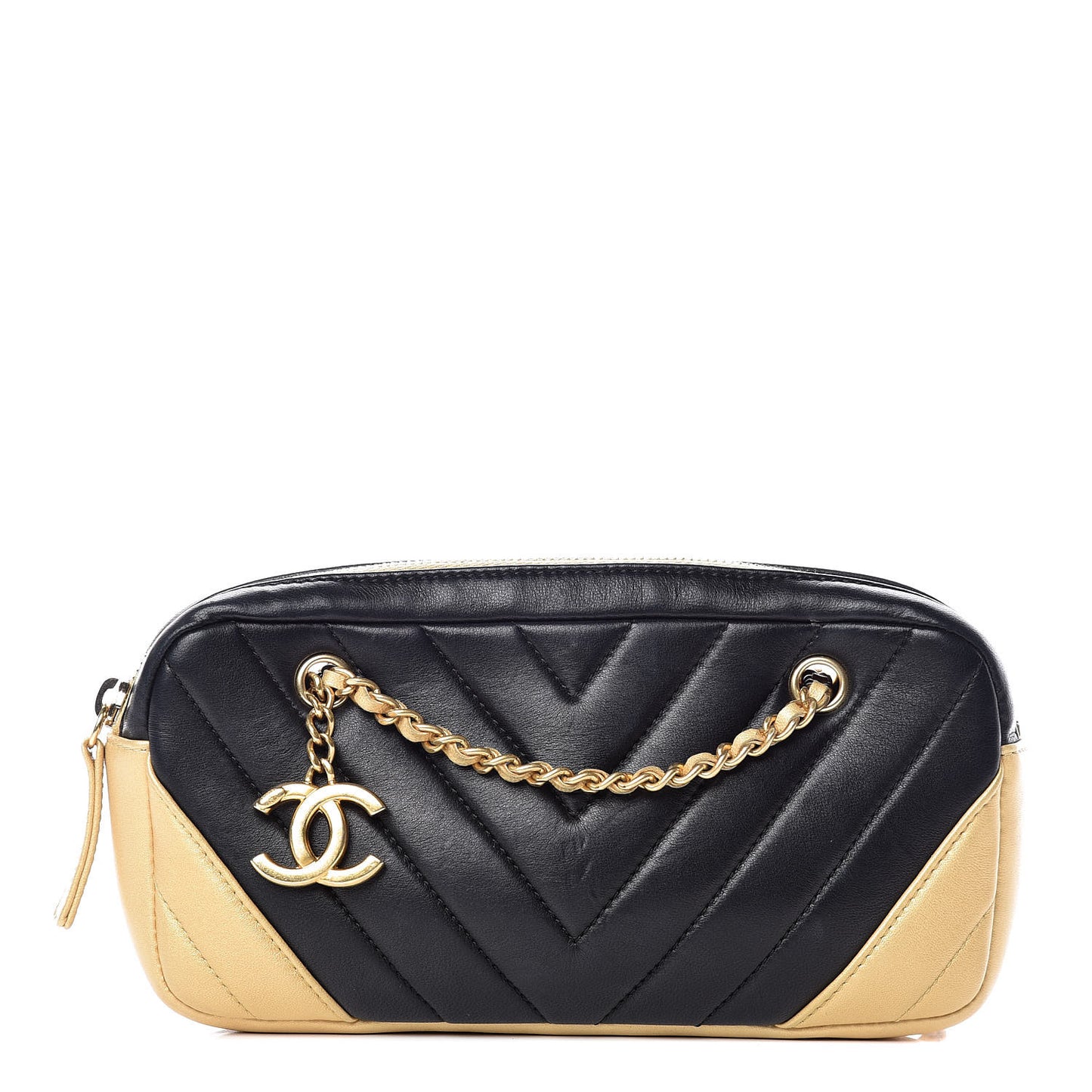 Lambskin Sheepskin Chevron Camera Case Black Gold