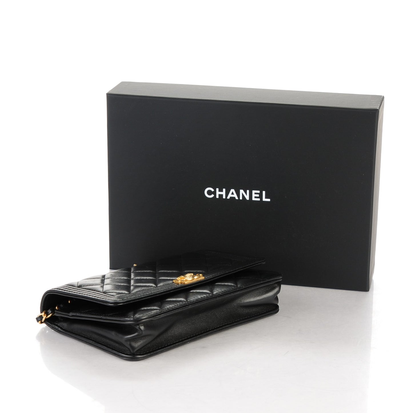 Lambskin Quilted Boy Wallet On Chain WOC Black
