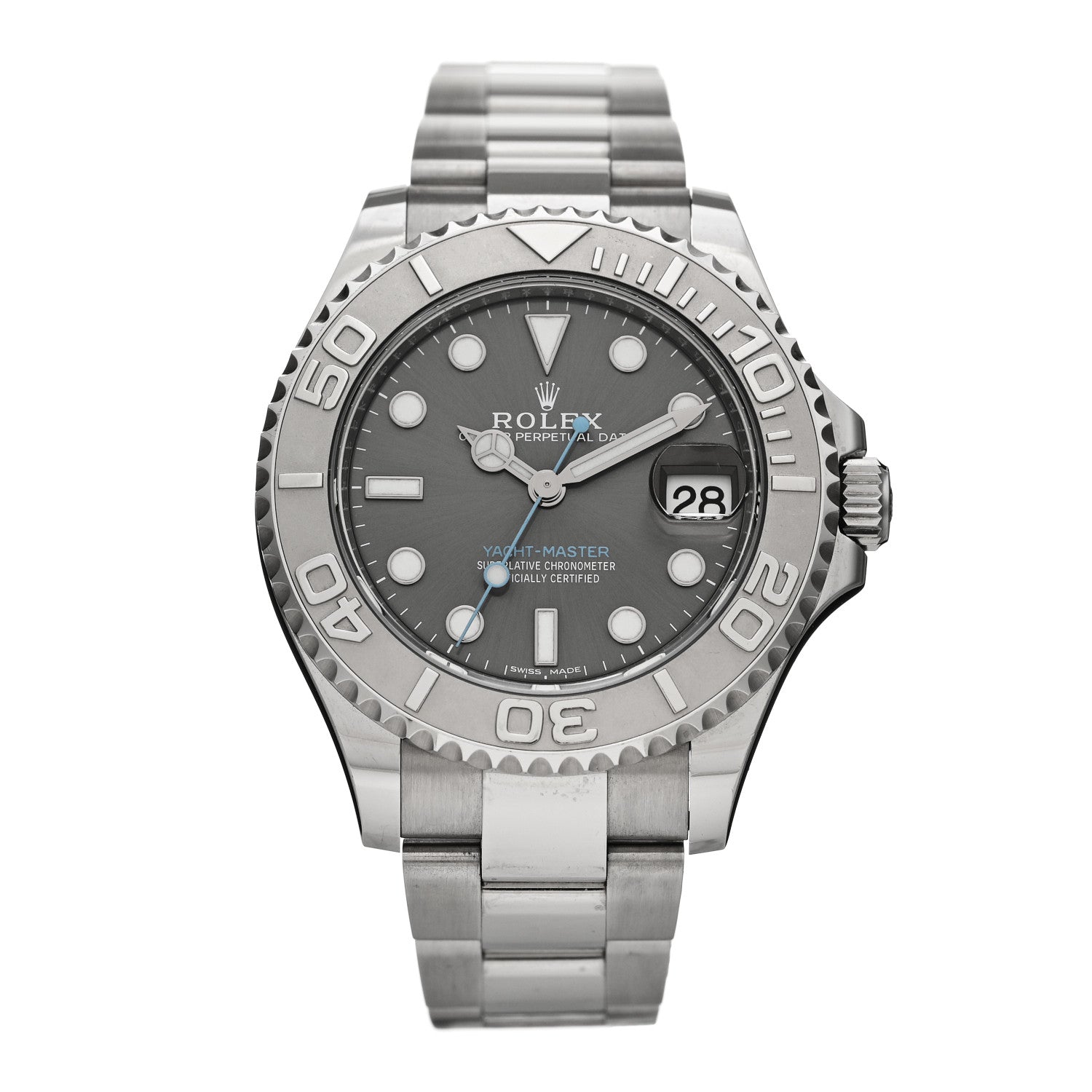 Rolex Stainless Steel Platinum 37mm Oyster Perpetual Date Yacht-Master Watch Slate 268622 1 of 5