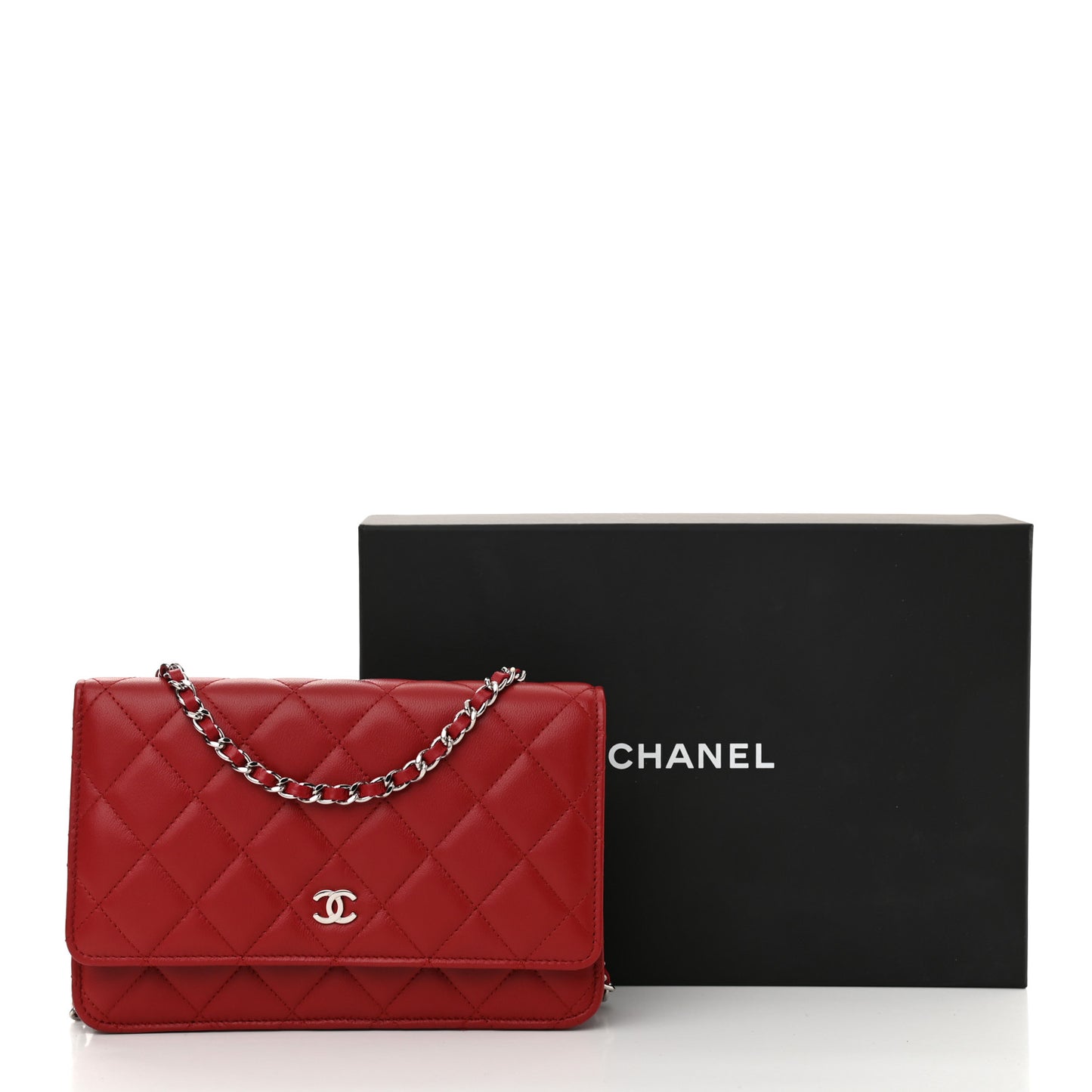 Lambskin Quilted Wallet On Chain WOC Red