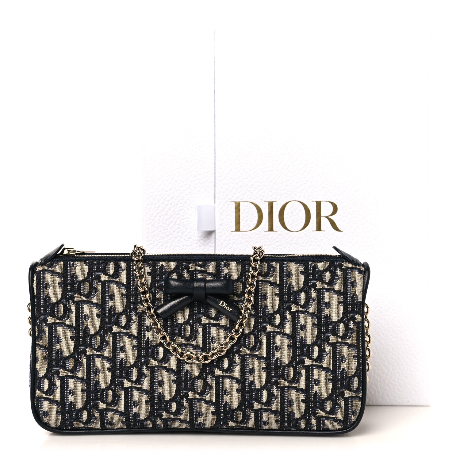 Christian Dior Oblique Bow Pouch With Chain Blue 11 of 11