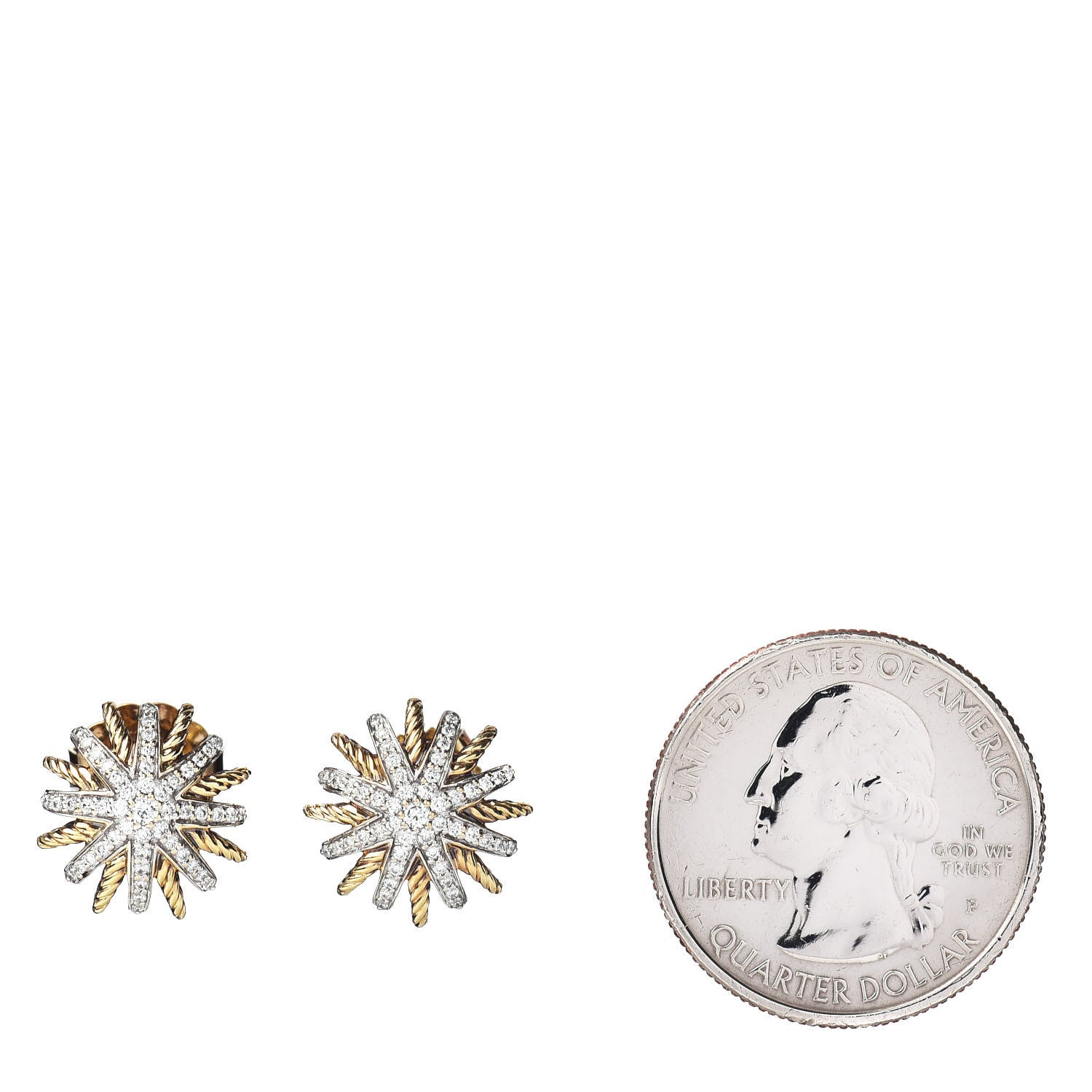 David Yurman 18K Yellow Gold Diamond 14mm Starburst Earrings 2 of 4