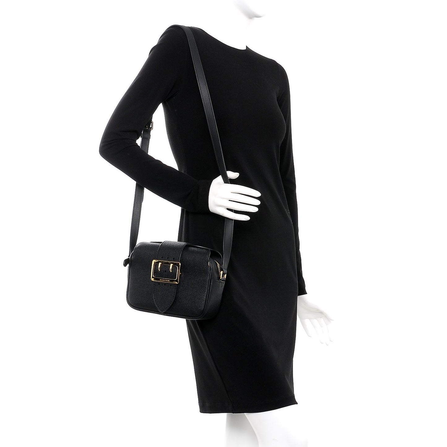 Soft Grain Calfskin Small Buckle Zip Bag Black