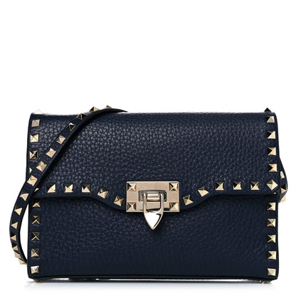 Valentino Garavani Pebbled Calfskin Medium Rockstud Flip Lock Crossbody Bag Navy 1 of 16