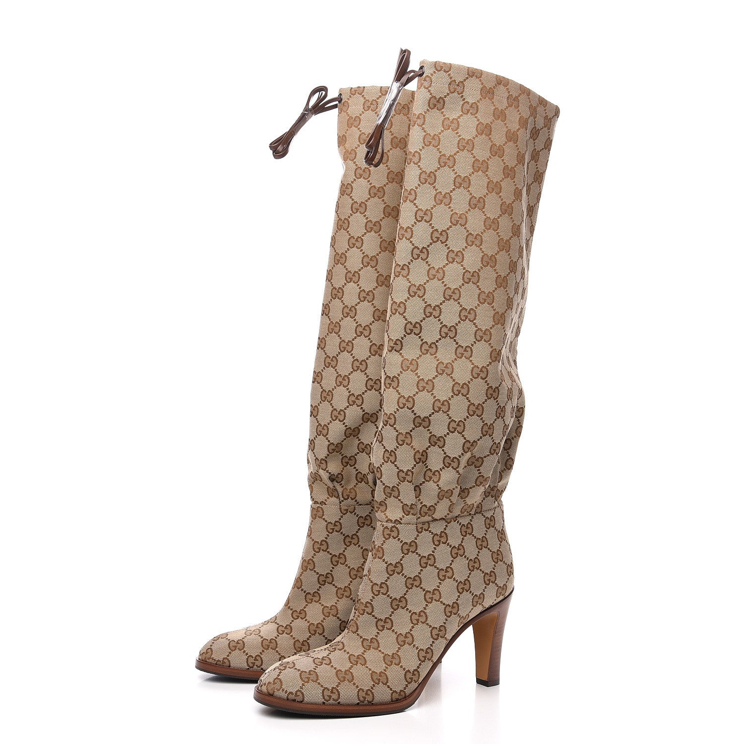 Gucci Monogram Lisa Mid Heel Boots 40 Beige Ebony 3 of 8