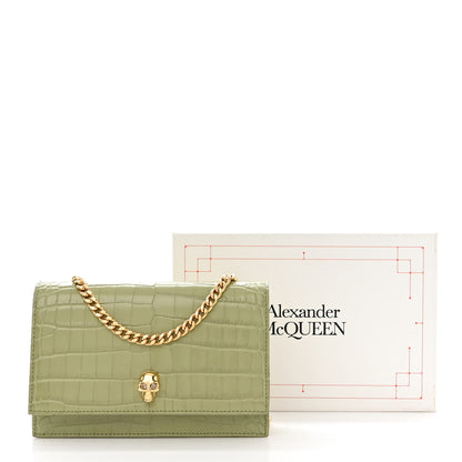 Alexander McQueen Calfskin Crocodile Embossed Skull Mini Crossbody Bag Sage 11 of 11