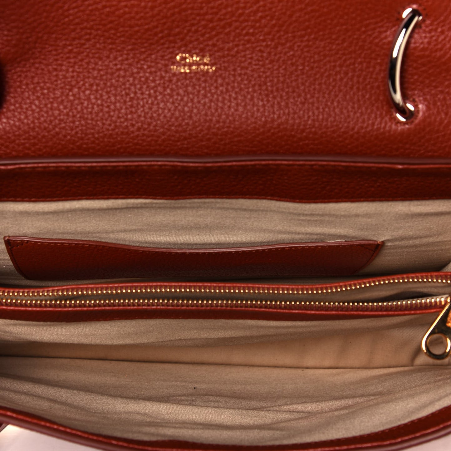 Grained Deerskin Shiny Calfskin Large Aby Day Shoulder Bag Sepia Brown