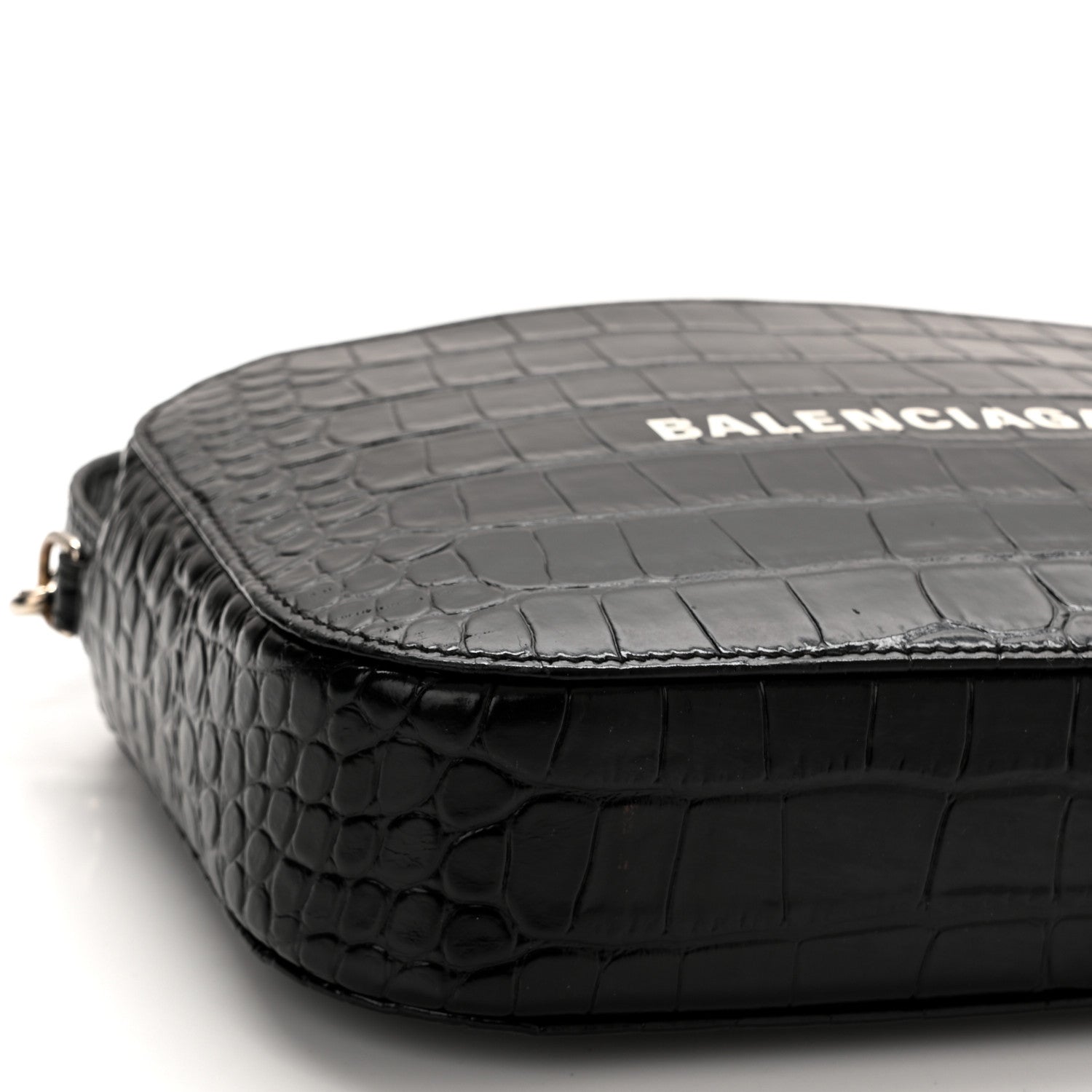 Balenciaga Shiny Calfskin Logo Crocodile Embossed S Everyday Camera Bag with Handle Black 8 of 10