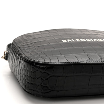 Balenciaga Shiny Calfskin Logo Crocodile Embossed S Everyday Camera Bag with Handle Black 8 of 10