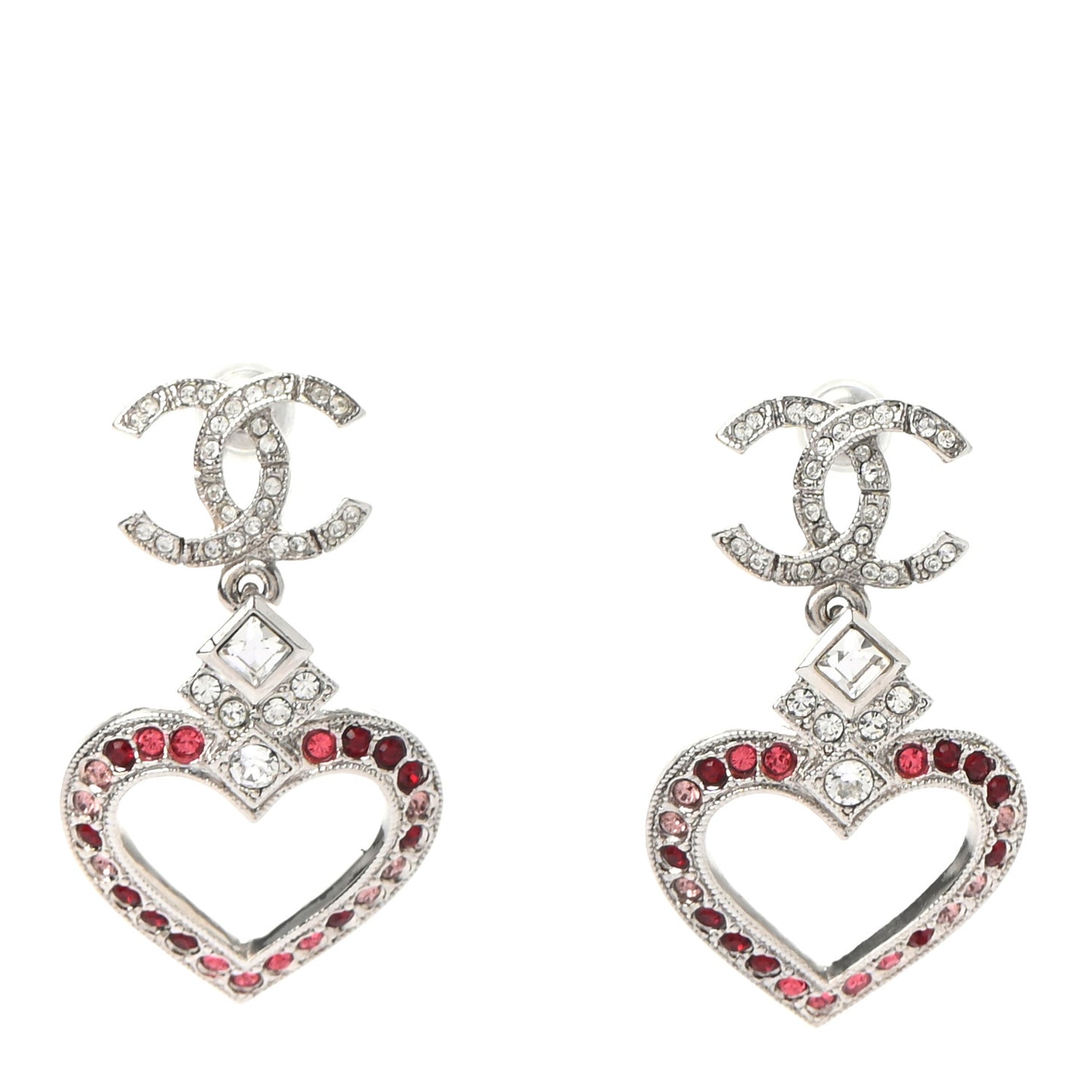 Crystal Heart CC Drop Earrings Silver Multicolor