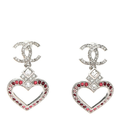 Chanel Crystal Heart CC Drop Earrings Silver Multicolor 1 of 5