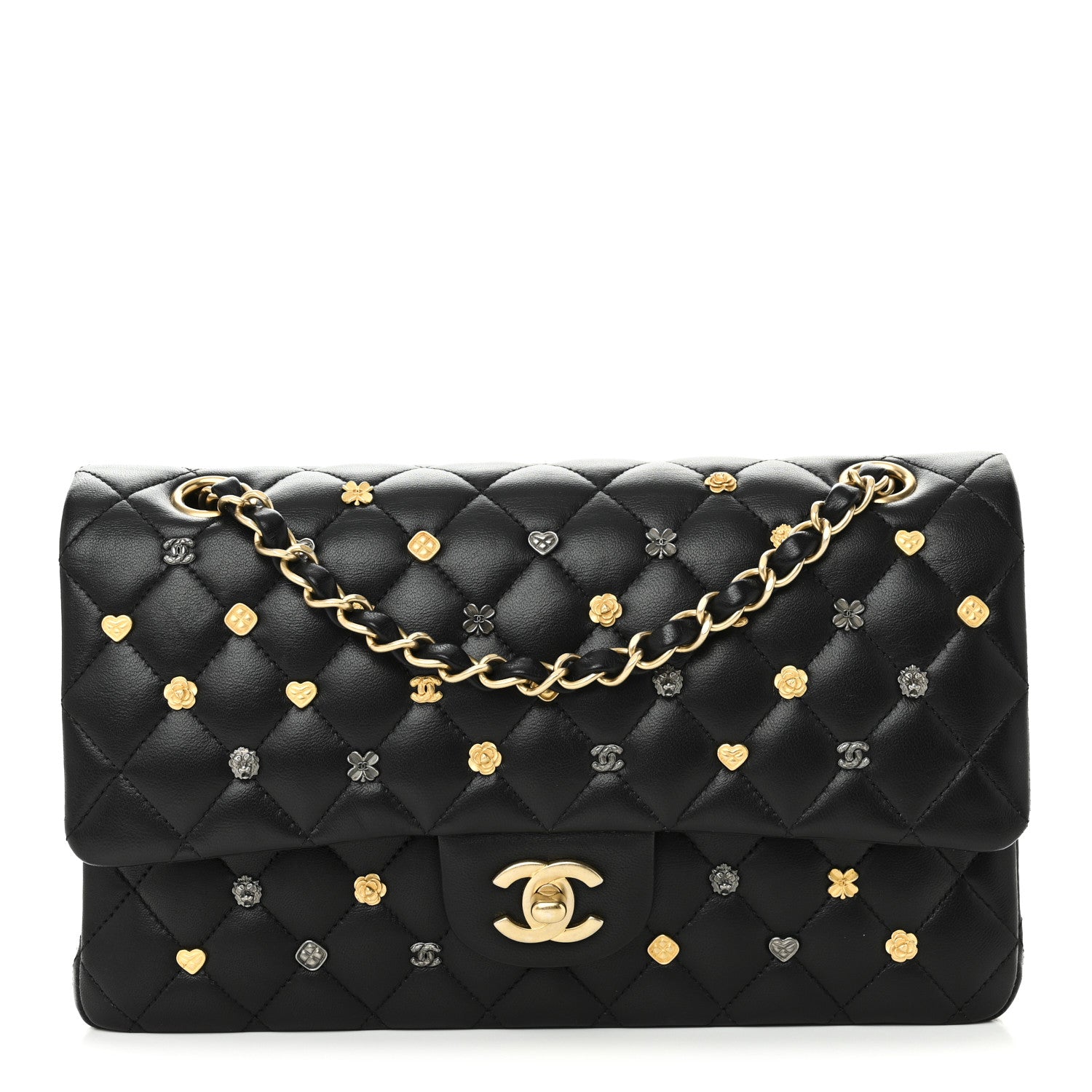 Chanel Lambskin Quilted Studded Medium Double Flap Black 1 of 10